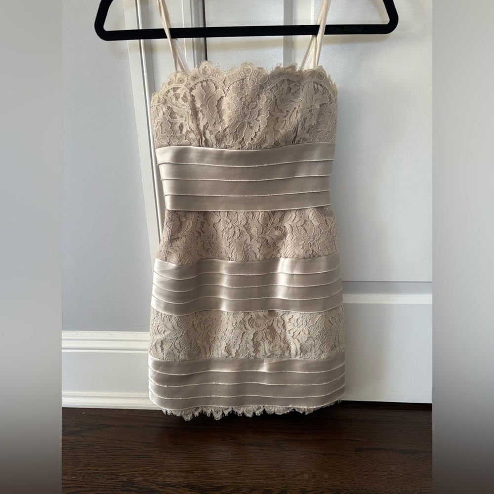 BCBG strapless lace and silky cocktail dress - Picture 4 of 15